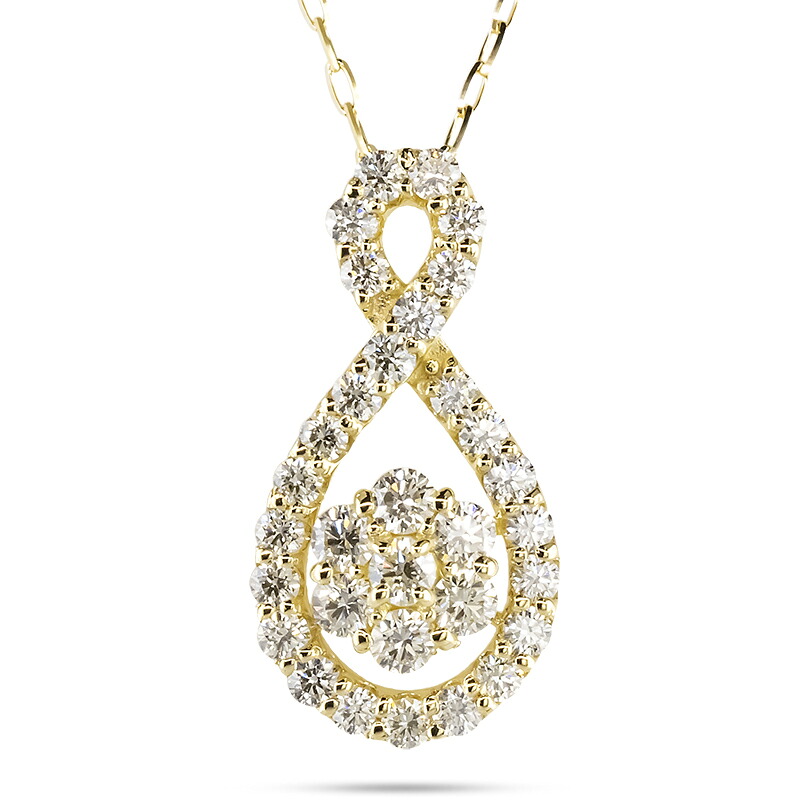 【最短発送】18金 ネックレス レディース メンズ ダイヤモンド イエローゴールドK18 0.50ct ペンダントトップ インフィニティ スライド式 アズキ あずき 小豆 チェーン ゴールド 18k 女性用 男性用 男女兼用 ユニセックス