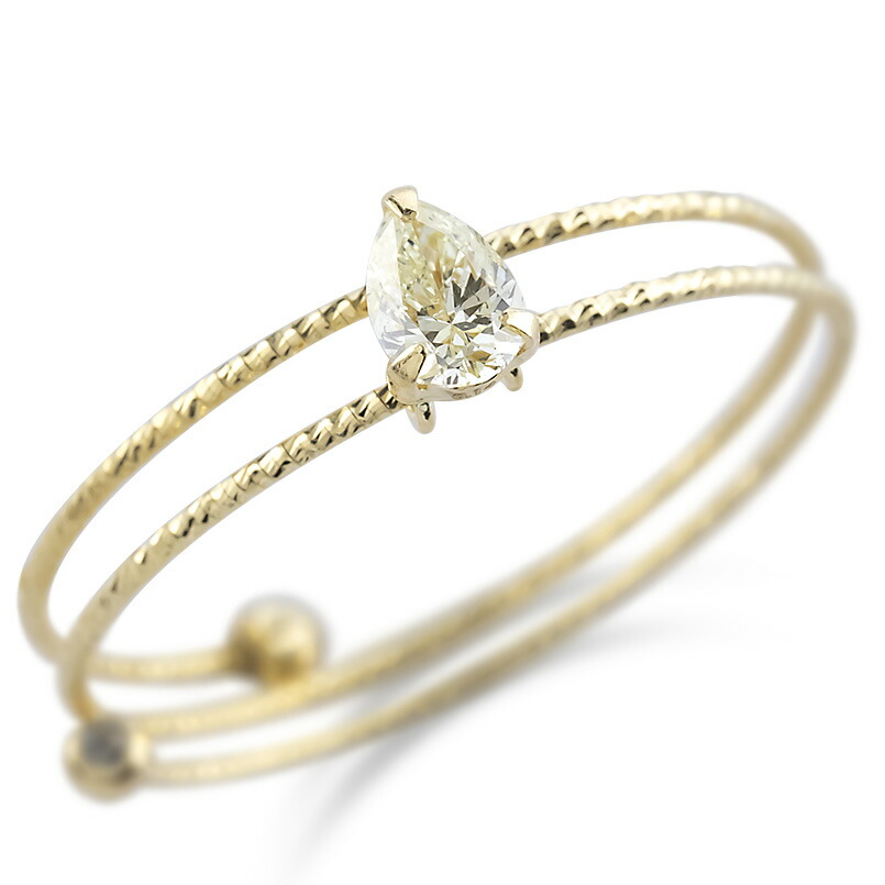【最短発送】 18金 リング ダイヤモンド 0.14ct ドロップ フリーサイズ 形状記憶 簡単着脱 ゴールド 18k イエローゴールドk18 ピンキーリング サムリング ミディリング 大きいサイズ対応 男女兼用 ユニセックス 男女問わず