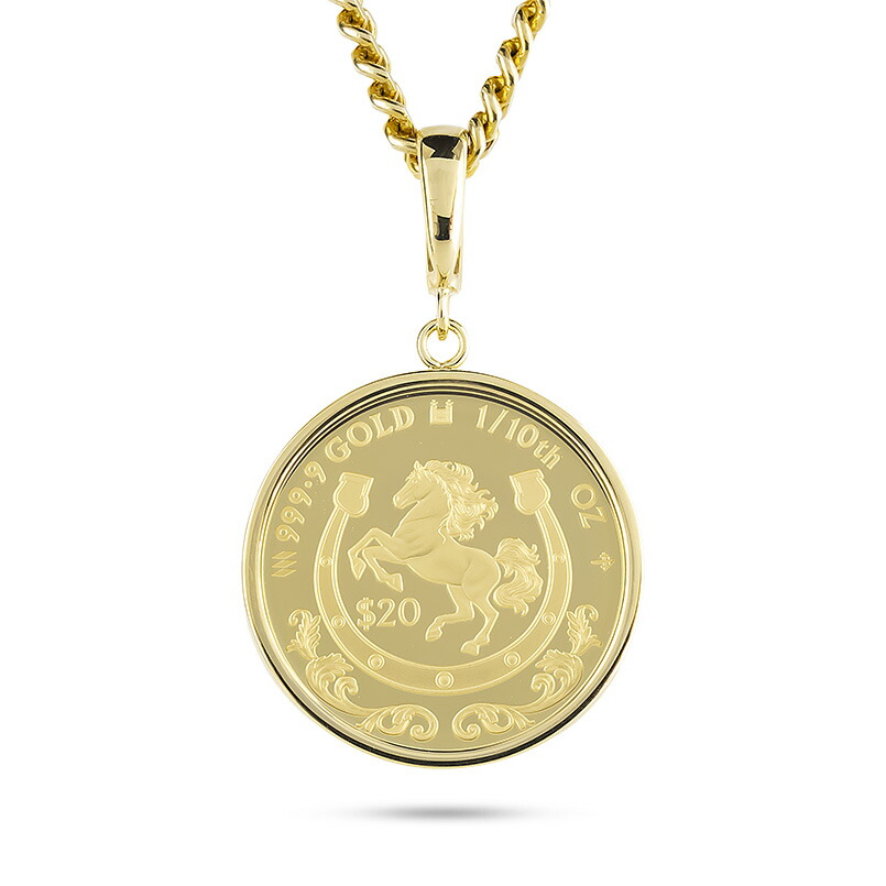 【20％OFFクーポンあり】【最短発送】 24金 ペンダント ネックレス 馬 馬蹄 メダル ペンダントトップ メンズ レディース 金製 純金 1/10オンス チャールズIII世国王 2026年 午年 ホース 金 ゴールド 24k お守り 男性 女性 男女兼用 ユニセックス 金属アレルギー対応