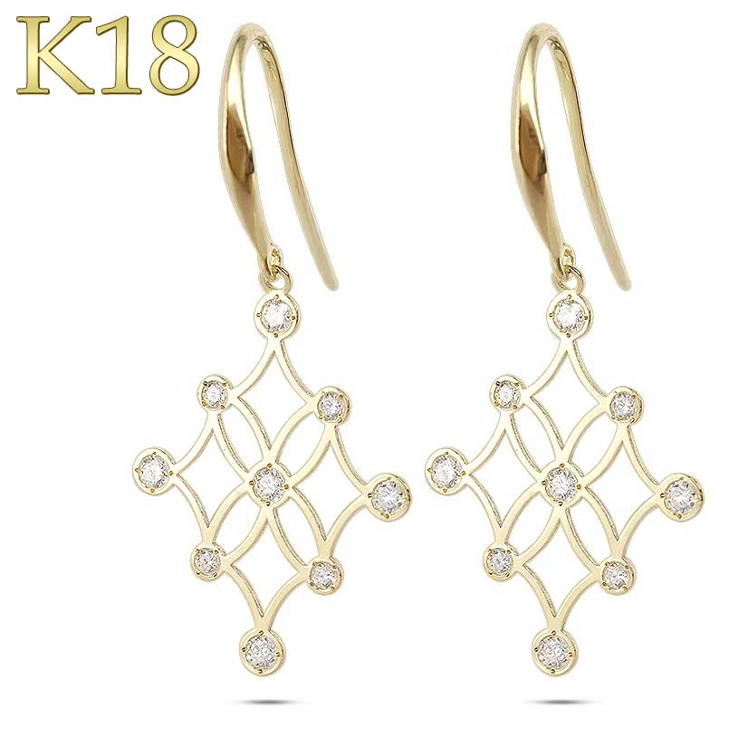 【最短発送】 18金 ピアス レディース 女性 妻 彼女 ペア ダイヤモンド 揺れる ゆれる ゴールド 18k ダイヤ 金 シンプル イエローゴールドK18 女性|かざり屋