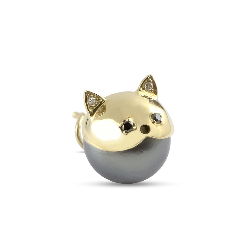 【最短発送】 18金 ピアス 片耳 猫 南洋黒真珠 ダイヤモンド サファイア キャッチのいらないピアス イエローゴールドk18 キャッチナッシャー 18k シンプル レディース 女性用 人気