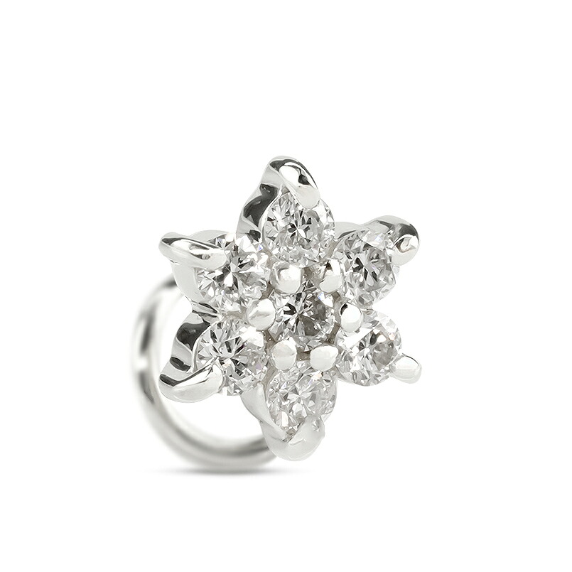 【最短発送】 プラチナ900 ピアス 片耳ピアス ダイヤモンド 0.15ct 花 キャッチのいらないピアス つけっぱなし pt900 キャッチナッシャー ボディピアス 男女兼用 ユニセックス 男女問わず レディース