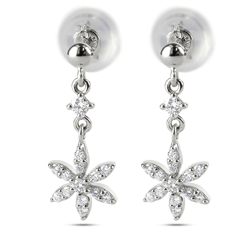 【15％OFFクーポンあり】【最短発送】 プラチナ900 花 ピアス ダイヤモンド 0.1ct ペア 揺れる ゆれる pt900 フラワー シンプル 男女兼用 ユニセックス 男女問わず レディース