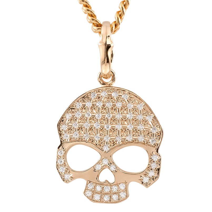 18金 ペンダント トップ スカル ピンクゴールドk18 ネックレス 18k ダイヤモンド ダイヤ ドクロ ネックレス 髑髏 シンプル メンズジュエリー 男性用 メンズ men's｜かざり屋