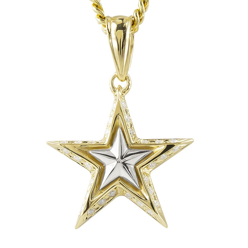 ネックレス メンズ 18金 ペンダントトップ 18k コンビ 喜平用 ダイヤモンド 星 スター ゴールド イエローゴールドk18 pt900 喜平 ペンダント|かざり屋