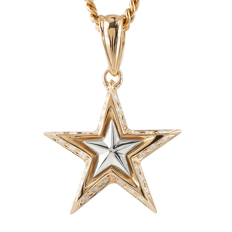 ネックレス メンズ 18金 ペンダントトップ 18k コンビ 喜平用 ダイヤモンド 星 スター ゴールド ピンクゴールドk18 pt900 喜平 ペンダント｜かざり屋