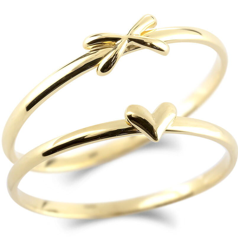 結婚指輪 ペア ゴールド 18金 ペアリング カップル 2個セット k18 指輪 ハート クロス リング 細い 18k マリッジリング スイートペアリィー 細身 イエローゴールドK18|かざり屋
