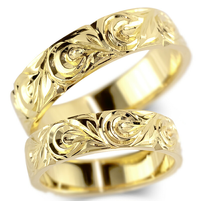 楽天市場】ペアリング ゴールド 10k ハワイアンジュエリー 幅広 メンズ