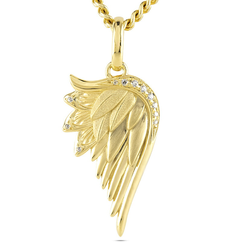 18金 ペンダントトップ 羽根 翼 ダイヤモンド 喜平用 ネックレス チャーム 大きめ 18k ダイヤ 0.08ct ゴールド イエローゴールドK18 k18 天使 エンジェル 男女兼用 ユニセックス 男女問わず レディース 167,000円