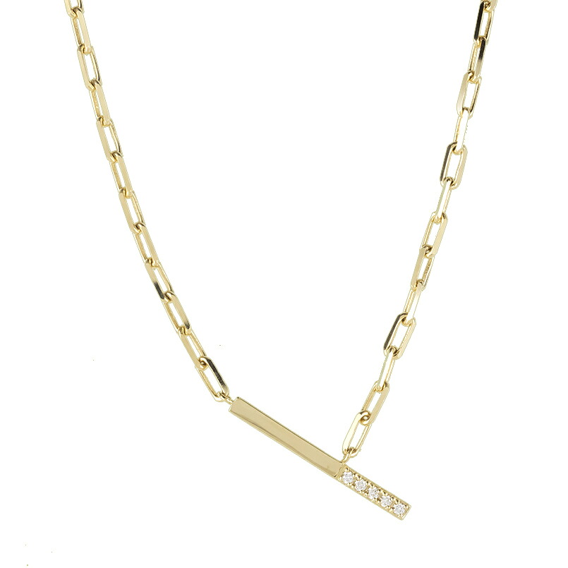18金 ネックレス 18k メンズ ダイヤモンド ハート＆キューピッド H&C ダイヤ 0.06ct ゴールド バーネックレス 50cm 太め イエローゴールドK18 k18 ジュエリー シンプル 人気 普段 使い プレゼント｜かざり屋 240,000円