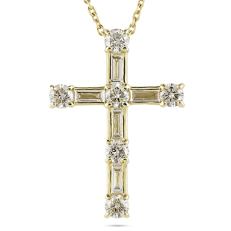 クロス 18金 ペンダントトップ ネックレス ダイヤモンド 1カラット バケットダイヤモンド 十字架 チャーム 18k イエローゴールドk18 男女兼用 ユニセックス 男女問わず