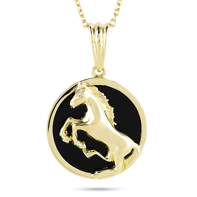 18金 ペンダントトップ レディース 馬 ダイヤモンド オニキス ゴールド 午年 干支 ネックレス チャーム 18k イエローゴールドK18 k18