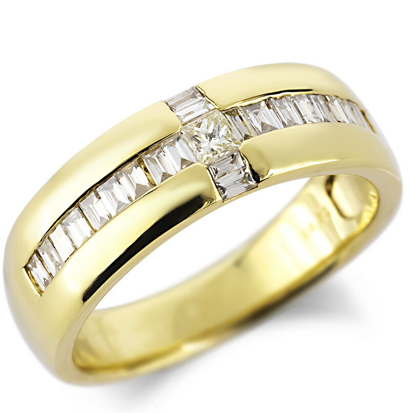 リング 18金 18k クロス ダイヤモンド プリンセスカット バケットカット 指輪 幅広 太め k18 ダイヤ 0.50カラット ゴールド 金 イエローゴールドK18 十字架 シンプル カジュアル ジュエリー 男女兼用 ユニセックス 男女問わず