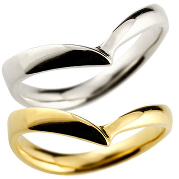 結婚指輪 人気 プラチナ 18金 イエローゴールドk18 プラチナ シンプル マリッジリング 宝石なし18k 印鑑 地金リング 人気 送料無料 V字 ペアリング 結婚式 18金 包装 コンビニ受取対応商品 かざり屋 2人の幸せがいつまでも続きますように 上質で快適