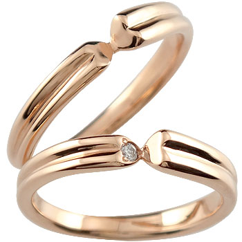 18金 ペアリング ダイヤモンド 一粒ダイヤモンド ハート ピンクゴールドk18 ハンドメイド 18k 結婚指輪 マリッジリング 笑顔になるジュエリー お守り 大きいサイズ対応 レディース メンズ