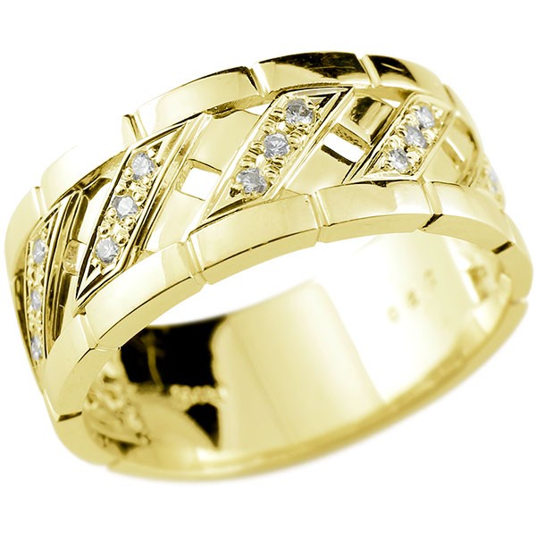 贈与 メンズ リング 幅広 指輪 イエローゴールドk18 18k ダイヤモンド