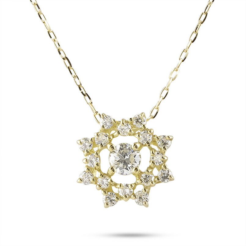 【最短発送】18金 ネックレス ダイヤモンド ゴールド イエローゴールドk18 18k ペンダントトップ ダイヤ アズキチェーン 花 男女兼用 ユニセックス 男女問わず レディース｜かざり屋