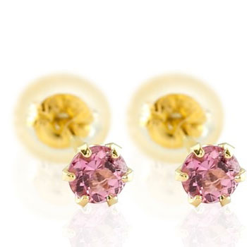 18金 ピアス ピンクトルマリン ピアス イエローゴールドk18 スタッドピアス k18 10月誕生石 男女兼用 ユニセックス 男女問わず レディース