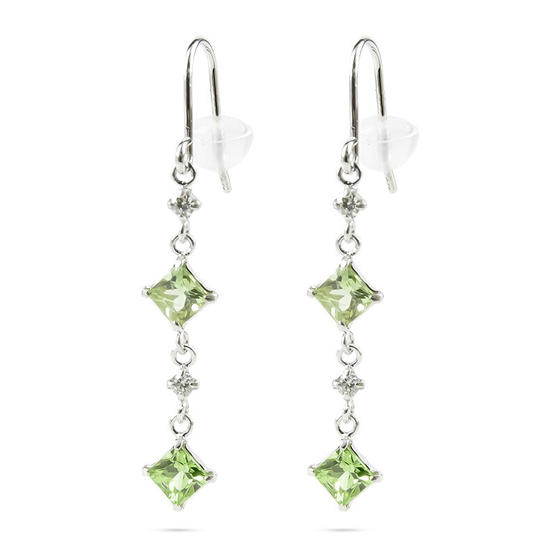 【最短発送】フックピアス 揺れるピアス 18金 ピアス ピアス 18金 ピアス 揺れる グリーンサファイア ダイヤモンド レディース ゴールド ホワイトゴールドk18 18k ゆれる