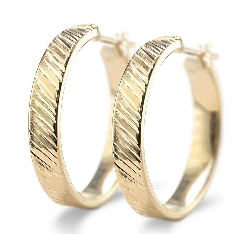【最短発送】メンズ 18金 ピアス フープピアス 大ぶり 太め ゴールド 18k イエローゴールドk18 ピアス ペア クロッシング式 地金ピアス 男性|かざり屋