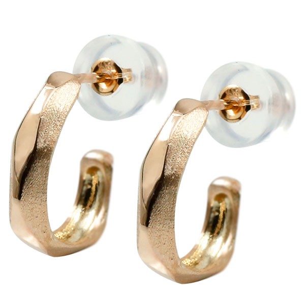 美品♡k18♡上質ダイヤが輝く♡人気のフープピアス♡艶消し さりげなく豪華 ダイヤモンド ピアス フープ バゲットカット k18