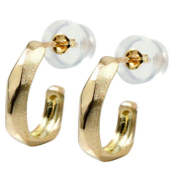 18金 ピアス フープピアス 小ぶり レディース メンズ 18k つや消し 艶消し 地金 ピアス イエローゴールドk18 ダイヤ柄