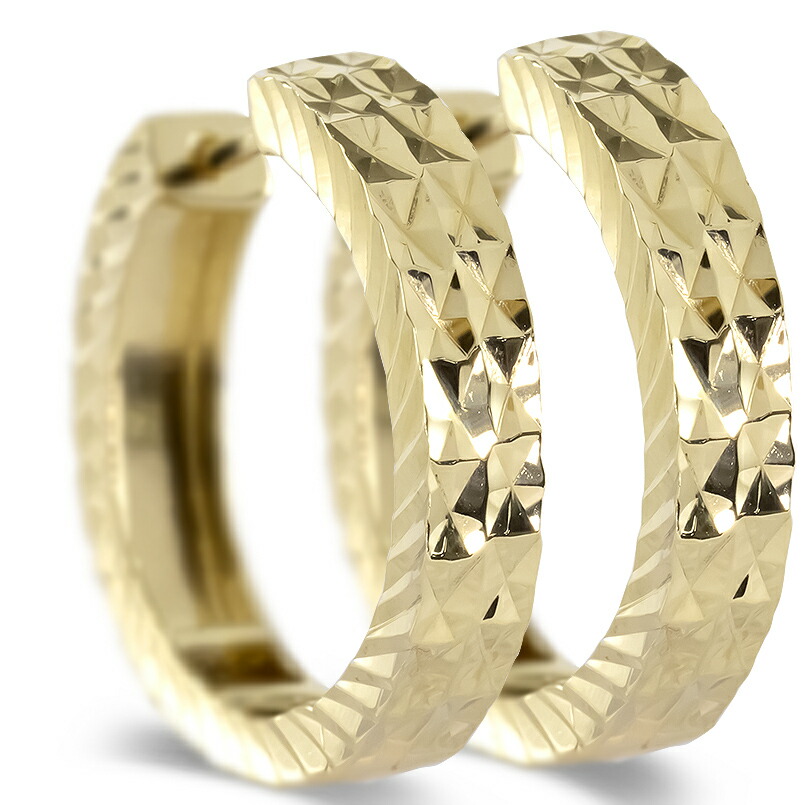 【最短発送】 18金 フープピアス ペア 大ぶり レディース メンズ 中折れ式 ピアス ゴールド 18k イエローゴールドK18 リング カット 普段使い 人気 シンプル 地金 女性 男性|かざり屋