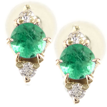 18金 ピアス エメラルド ピアス ダイヤモンド イエローゴールドk18 スタッドピアス 5月誕生石 18k レディース