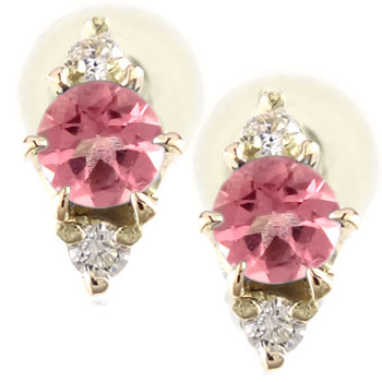 18金 ピアス ピンクトルマリン ダイヤモンド ピアス イエローゴールドk18 10月誕生石 スタッドピアス 18k レディース
