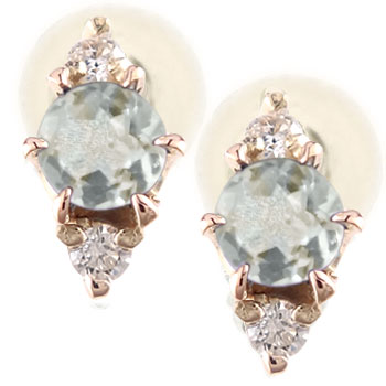 [ポスト太め0.9ミリ] 18金 ピアス レディース 女性 妻 彼女 アクアマリンピアス ダイヤモンド ピンクゴールドk18 スタッドピアス 3月誕生石 18k