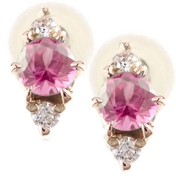 18金 ピアス ピンクサファイアピアス ピンクゴールドk18 ダイヤモンド 9月誕生石 スタッドピアス 18k ピンクの宝石 レディース