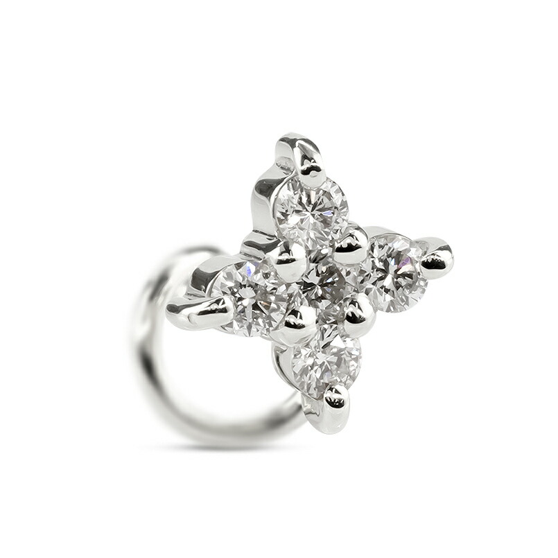 【最短発送】プラチナ ピアス 片耳ピアス ダイヤモンド 0.11ct 花 キャッチのいらないピアス つけっぱなし pt900 キャッチナッシャー 男女兼用 ユニセックス 男女問わず レディース