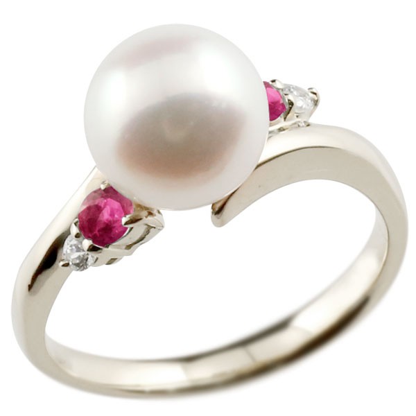 毎週更新 プラチナ 真珠 指輪 パール 900 ルビー ダイヤモンド リング ピンキーリング 本真珠 ダイヤ レディース