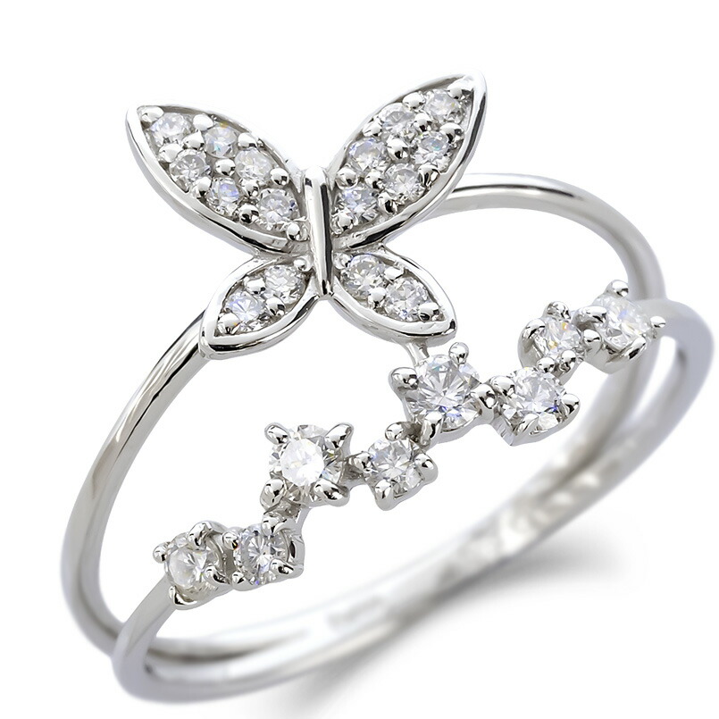 【15％OFFクーポンあり】【最短発送】 プラチナ リング レディース 蝶 ダイヤモンド 0.30ct 12号 2連 pt900 プラチナ900 指輪 ピンキーリング 婚約指輪 バタフライ 人気 シンプル サムリング かわいい 上品 ミディリング モチーフリング デザインリング