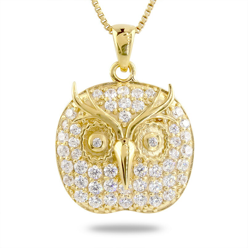 18金 ペンダント トップ フクロウ ふくろう 梟 ネックレス ダイヤモンド イエローゴールドk18 18k ダイヤ 裏張り 豪華 ゴージャス 華やか レディース メンズ|かざり屋