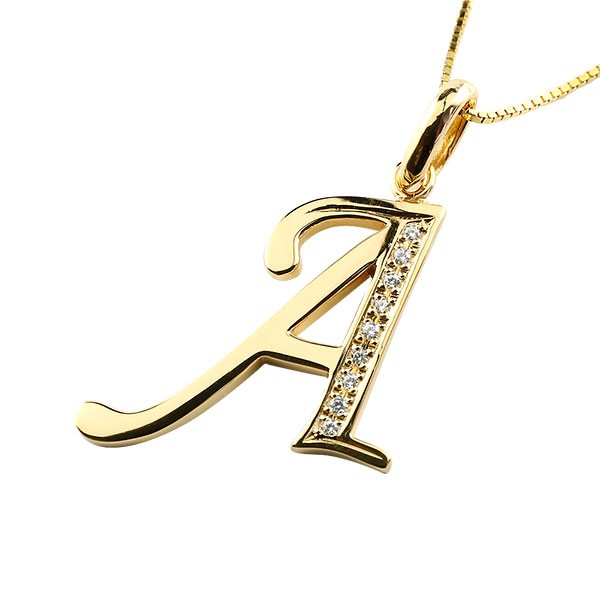 18金 ネックレス イニシャル イエローゴールドk18 ペンダント ネーム アルファベット A ダイヤモンド ペンダントトップ ペンダントヘッド 大きめサイズ 大きいサイズ メンズ レディース