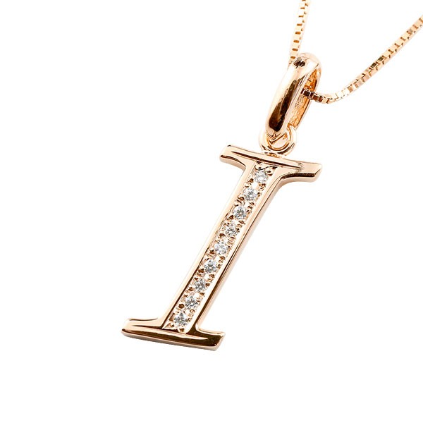 18金 ネックレス イニシャル ピンクゴールドk18 ペンダント ネーム アルファベット I ダイヤモンド ペンダントトップ ペンダントヘッド 大きめサイズ 大きいサイズ メンズ レディース