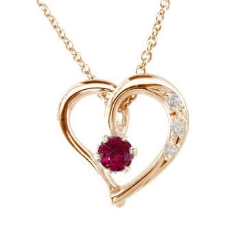 18金 ネックレス オープンハート ルビー ダイヤモンド 7月誕生石 ピンクゴールドk18 チェーン レディース 18k 50,640円