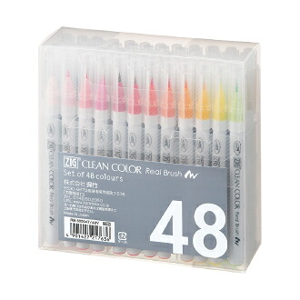 クリーンカラーリアルブラッシュ 48色書き割り 毛筆印字機 ポンチ絵等に至適 呉竹 RB-6000AT/48V