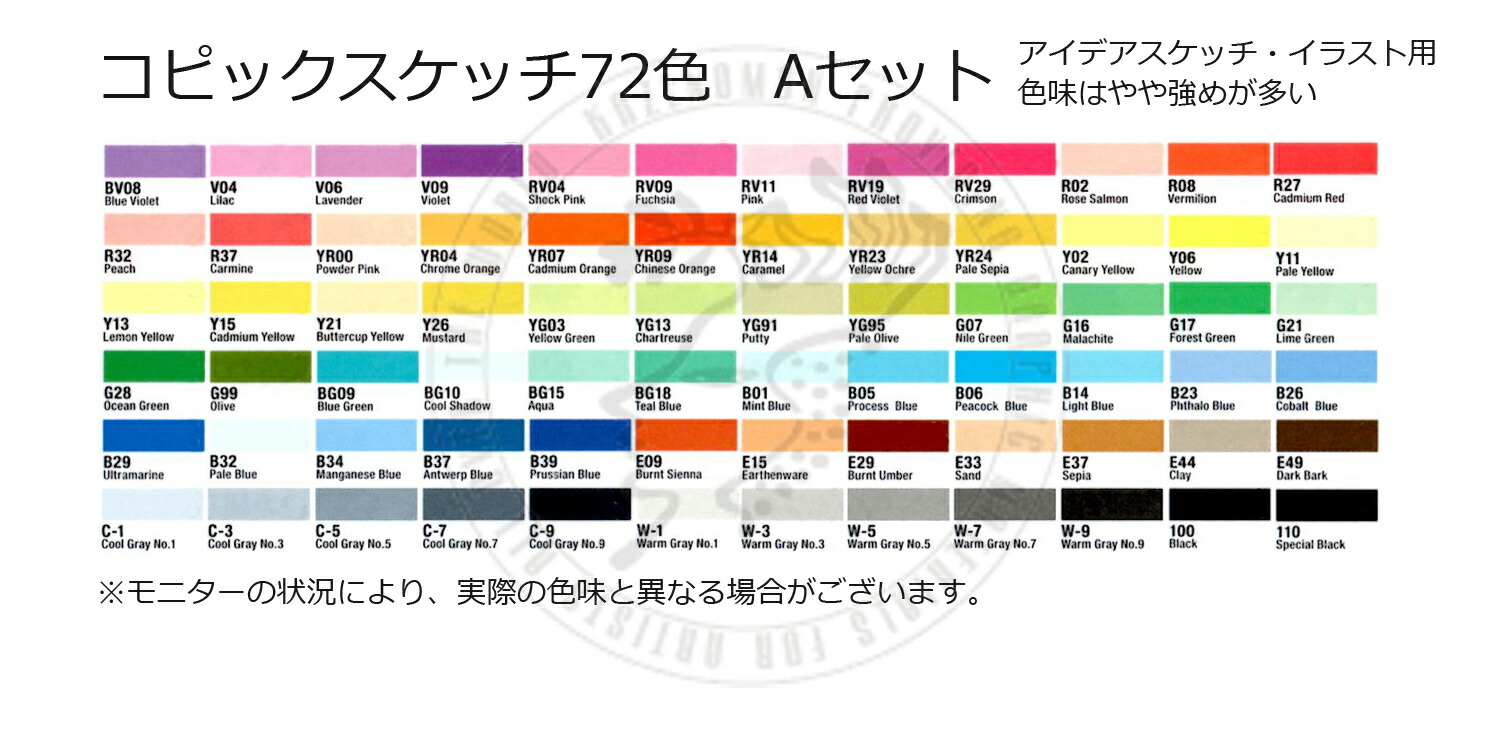 コピックスケッチ　144色（72A+72B）セット　特別調整セット　ケースなし 楽天市場】コピックスケッチ 144色セット (72A+72B) ケース無し