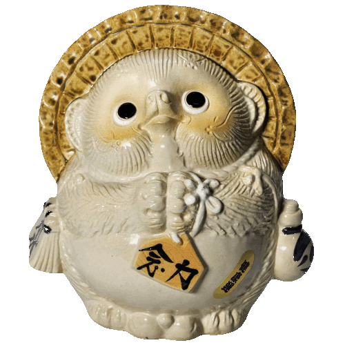 風水狸 （白） 小　健康運（たぬき・信楽焼き・インテリア・オブジェ 陶器 タヌキ 置物・風水・FT-001WL）