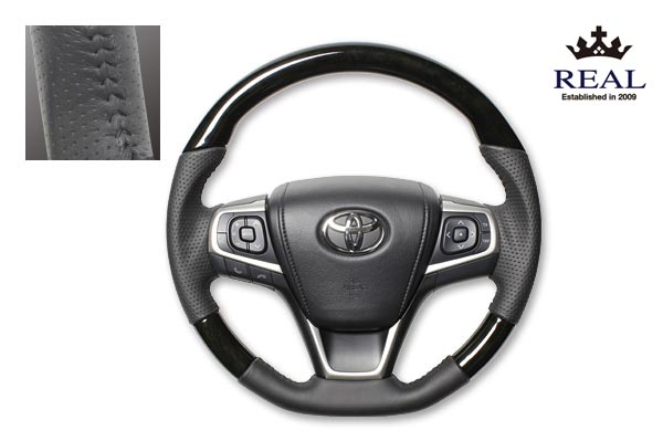 【 エスティマ ハイブリッド　AHR20W 用 】 レアル ステアリング オリジナルシリーズ (ブラックウッド)　品番： R80-BKW-BK　(REAL Steering 純正交換タイプ) ※送料無料 (沖縄県および離島は除く)