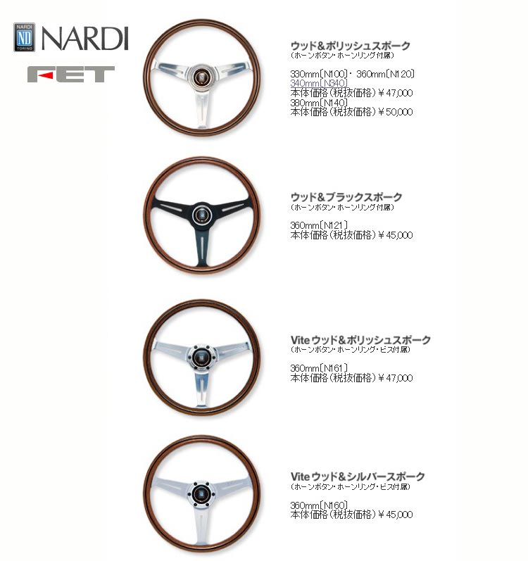 FET NARDI CLASSIC WOOD ウッド＆ポリッシュスポーク 360mm 36φ 品番