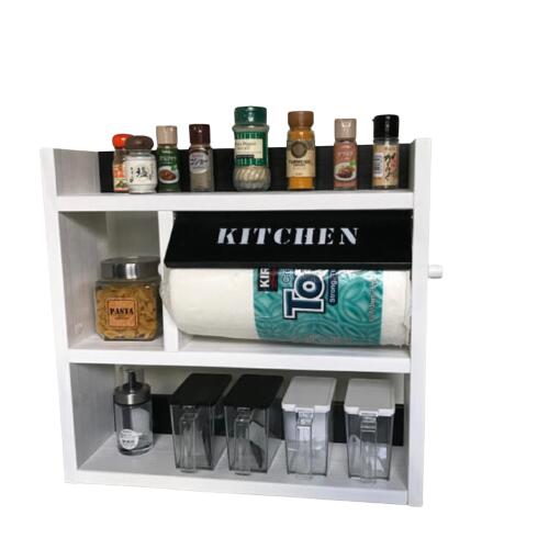 【楽天市場】スパイスラック キッチンラック コストコキッチンペーパー 3段 中段 奥行14cm kazu工房 木製 日本製 ホワイトxブラック