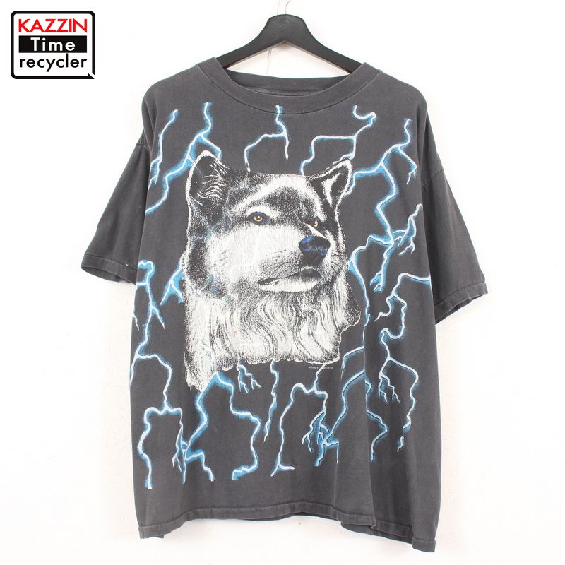 90s パキスタン製 パキ綿 アメリカンサンダー風 犬柄 グラフィックtシャツ 古着 表記lサイズ ブラック Psicologosancora Es