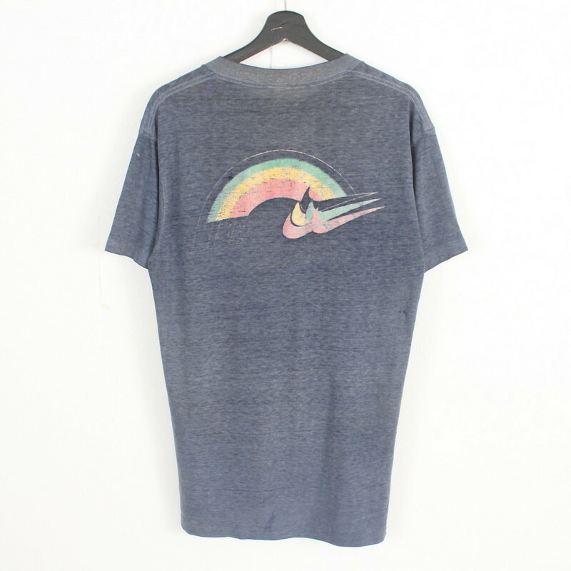 楽天市場 70s ヴィンテージ ナイキ Nike ワンポイントロゴ プリント 半袖tシャツ レインボー 古着 Mサイズ相当 ネイビー Boro Vintage古着屋 Kazzintimerecycler
