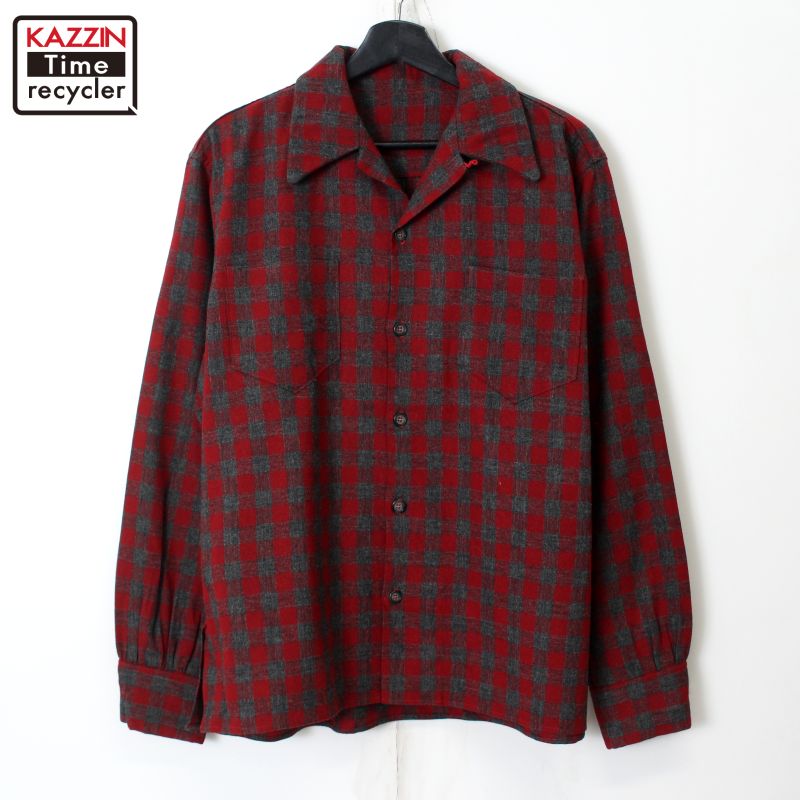 楽天市場】50年代 オープンカラー ウール チェック 長袖シャツ