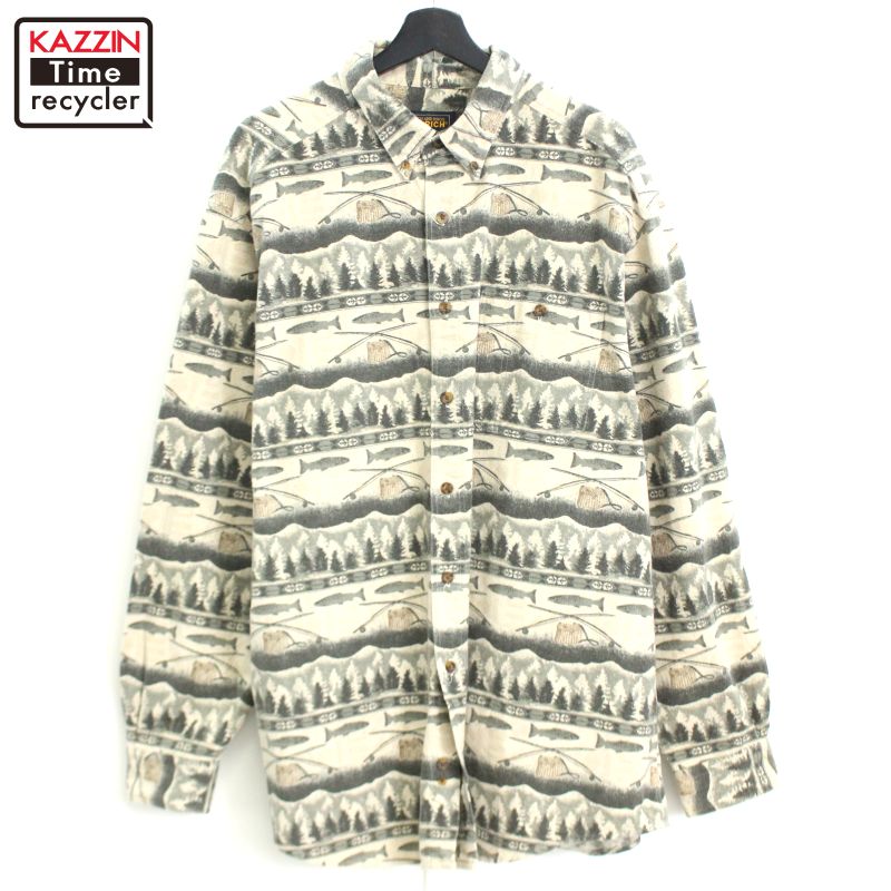 【美品】90's ウールリッチ フィッシングシャツ 半袖 2XL USA製 WOOLRICH - 90s ウールリッチ 総柄 半袖 シャツ メンズ XL 90