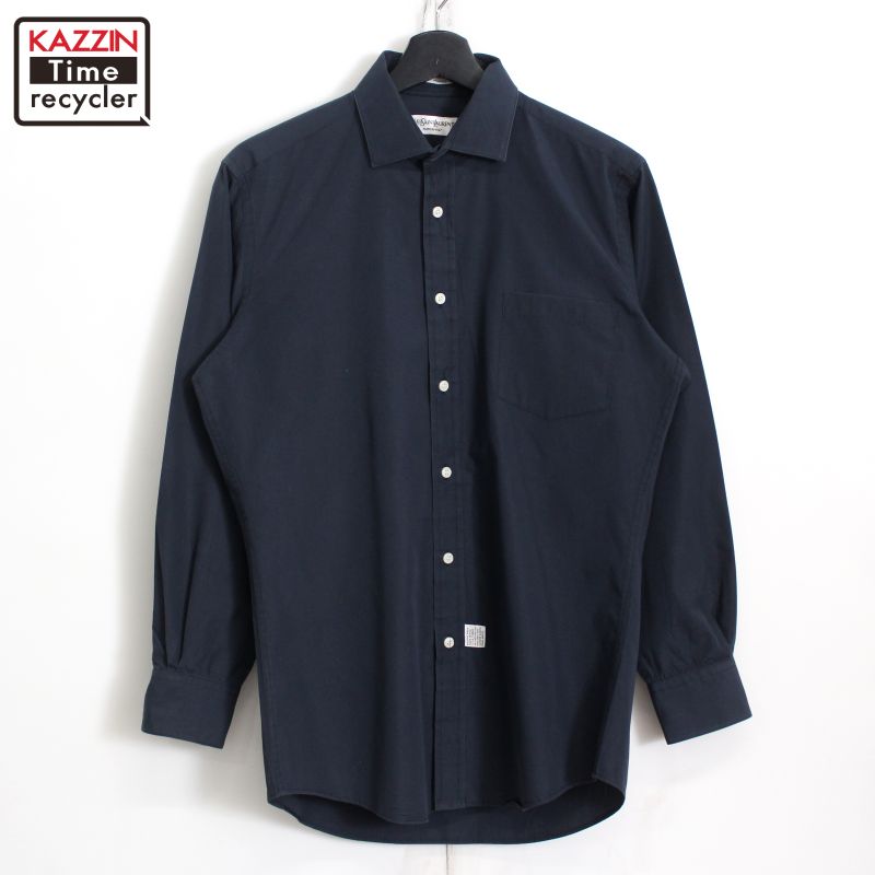 希少ꕥイヴサンローラン 金ボタン ブラウス 半袖 vintage ネイビー L イヴサンローラン 半袖ジャケット ノーカラー 金ボタン ネイビー
