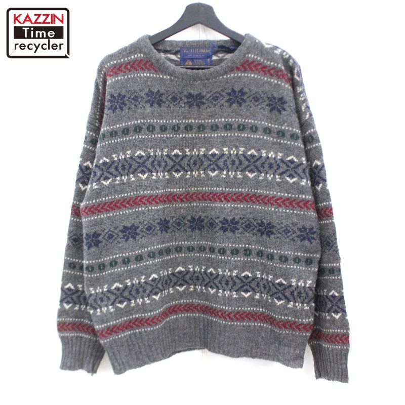 USA 古着 ヴィンテージ ウールニット セーター 無地 メンズL グレー 短丈 Alicedudu ニット セーター 長袖 L グレー シンプル kz9217 レディース
